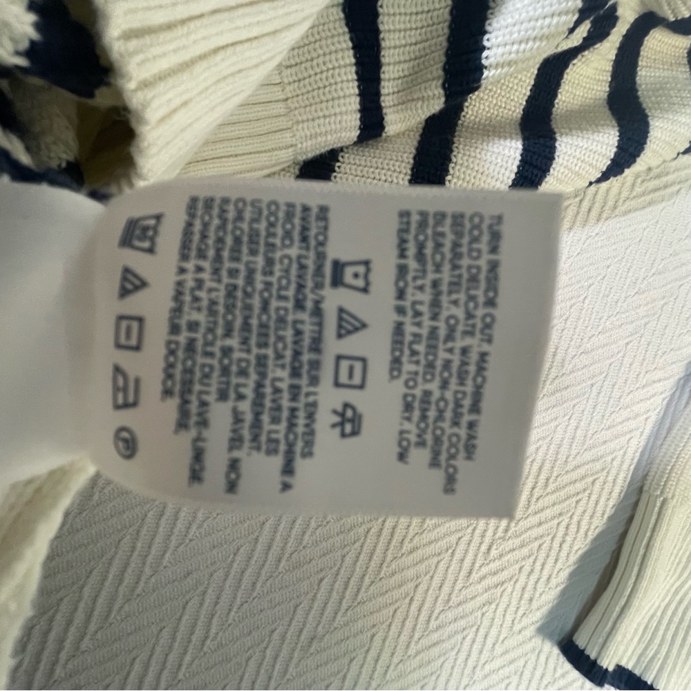 Lands' End White & Navy Blue Striped Mock Neck Quarter Zip Pullover Sweater - Picture 4 of 7